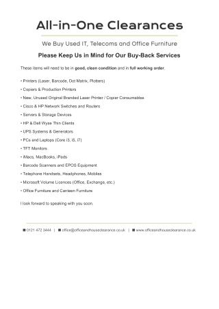 We Buy Used IT Equipment, Telecoms, and Office Furniture