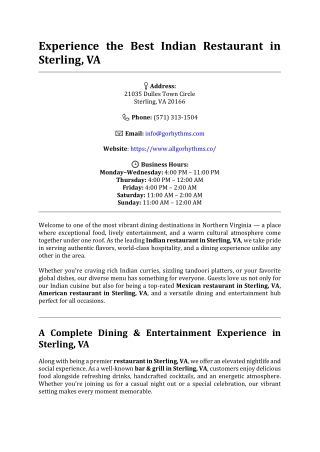 Experience the Best Indian Restaurant in Sterling VA  all go rythem