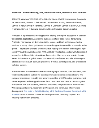 ProHoster – Reliable Hosting, VPS, Dedicated Servers, Domains & VPN Solutions