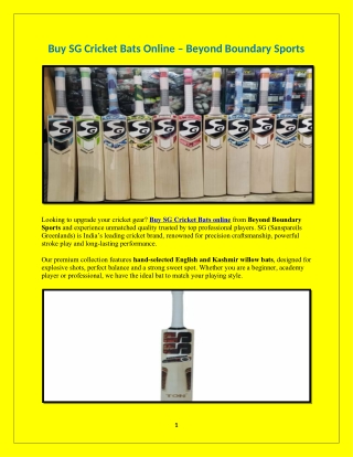 Buy SG Cricket Bats Online – Beyond Boundary Sports