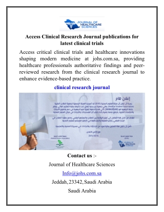 Access Clinical Research Journal publications for latest clinical trials