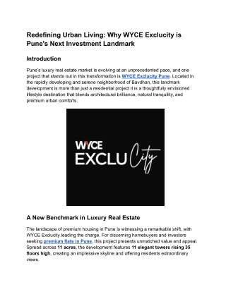 Redefining Urban Living_ Why WYCE Exclucity is Pune's Next Investment Landmark
