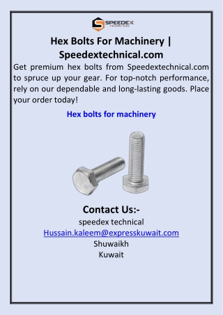 Hex Bolts For Machinery  Speedextechnical.com