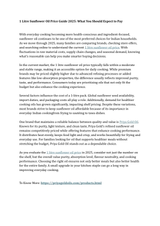 1 Litre Sunflower Oil Price Guide 2025 What You Should Expect to Pay