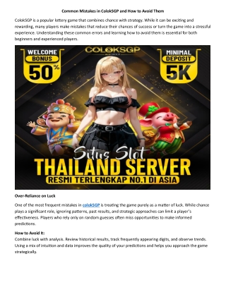 Common Mistakes in ColokSGP and How to Avoid Them