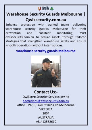 Warehouse Security Guards Melbourne  Qwiksecurity.com.au
