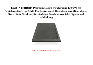 9535 EGO INTERIORS Premium Design Duschwanne 120 x 90 cm Schieferoptik  Grau Matt  Flache Anthrazit Dusc