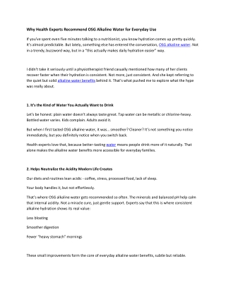 Why Health Experts Recommend OSG Alkaline Water for Everyday Use