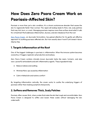 How Does Zero Psora Cream Work on Psoriasis-Affected Skin