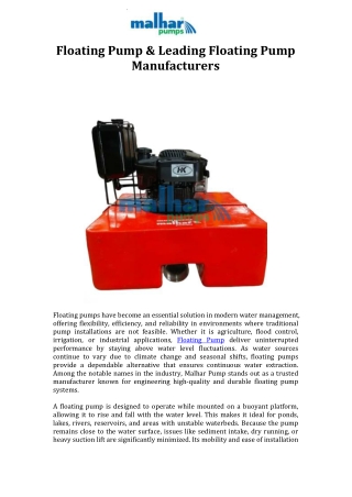 Floating Pump & Leading Floating Pump Manufacturers
