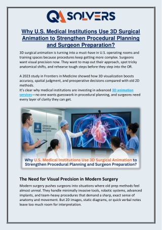 Why U.S. Medical Institutions Use 3D Surgical Animation to Strengthen Procedural Planning and Surgeon Preparation