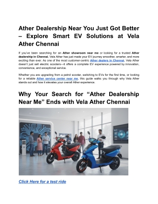 Ather Dealership Near You Just Got Better – Explore Smart EV Solutions at Vela Ather Chennai