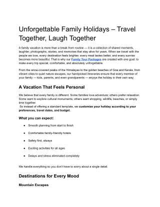 Family Tour Packages for Unforgettable Holidays