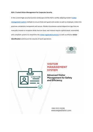 KSA's Trusted Visitor Management for Corporate Security