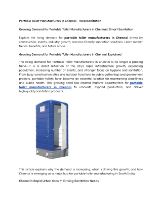 Growing Demand for Portable Toilet Manufacturers in Chennai