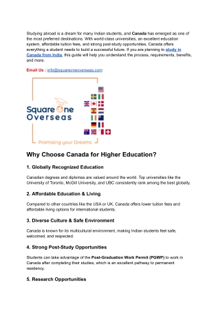 Study In Canada From India