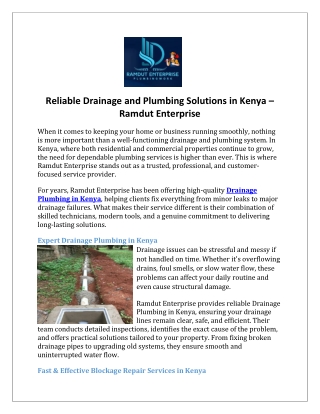 Reliable Drainage and Plumbing Solutions in Kenya – Ramdut Enterprise