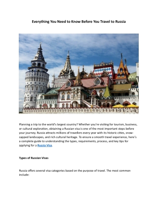 Everything You Need to Know Before You Travel to Russia