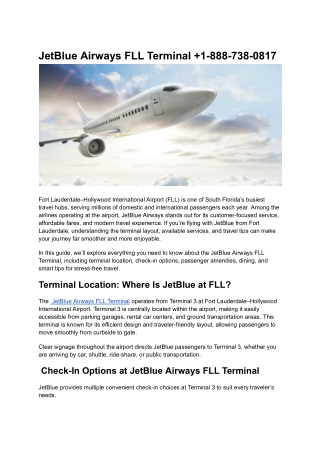 JetBlue Airways FLL Terminal  1-888-738-0817