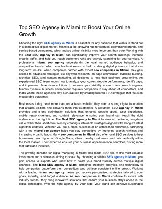 Top SEO Agency in Miami to Boost Your Online Growth