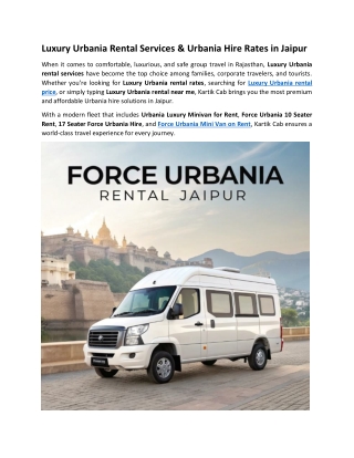 Luxury Urbania Rental Services & Urbania Hire Rates in Jaipur
