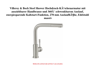1065 Villeroy   Boch Steel Shower Hochdruck-KÃƒÂ¼chenarmatur mit ausziehbarer Handbrause und 360Ã‚Â° sch
