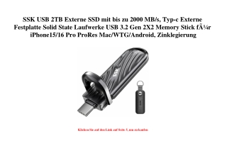 7198 SSK USB 2TB Externe SSD mit bis zu 2000 MB s  Typ-c Externe Festplatte Solid State Laufwerke USB 3.