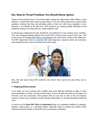 Ear, Nose & Throat Problems You Should Never Ignore