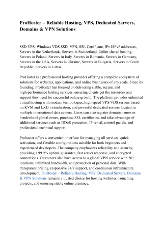 ProHoster – Reliable Hosting, VPS, Dedicated Servers, Domains & VPN Solutions