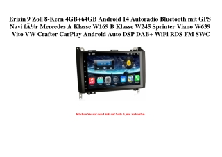 6429 Erisin 9 Zoll 8-Kern 4GB 64GB Android 14 Autoradio Bluetooth mit GPS Navi fÃƒÂ¼r Mercedes A Klasse