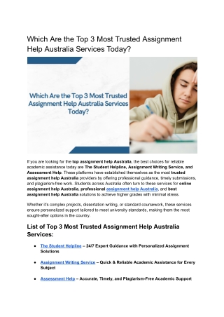 Which Are the Top 3 Most Trusted Assignment Help Australia Services Today
