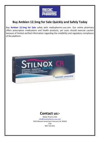Buy Ambien 12.5mg for Sale Quickly and Safely Today