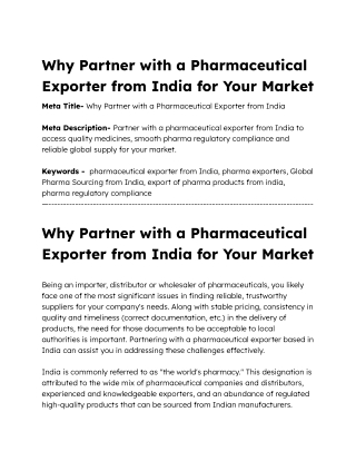 Why Partner with a Pharmaceutical Exporter from India for Your Market