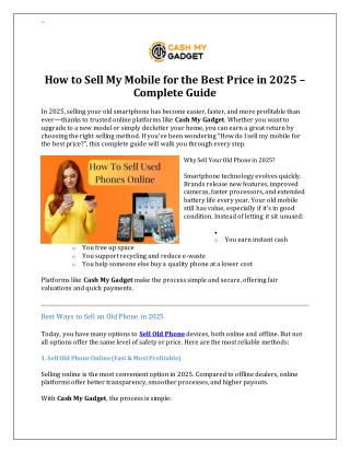 How to Sell My Mobile for the Best Price in 2025 – Complete Guide