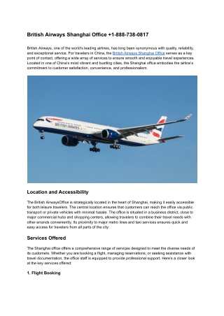 British Airways Shanghai Office  1-888-738-0817