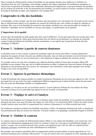 Les erreurs courantes à éviter lors d'un achat de backlinks en ligne