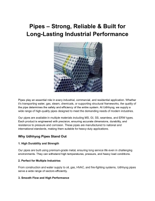 Pipes – Strong, Reliable & Built for Long-Lasting Industrial Performance