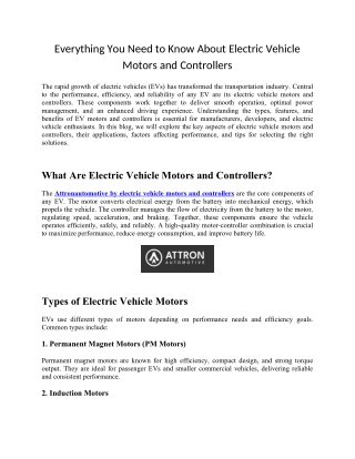 Everything You Need to Know About Electric Vehicle Motors and Controllers