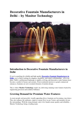 Decorative Fountain Manufacturers in Delhi – by Masitor Technology