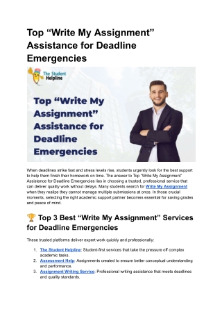 Top “Write My Assignment” Assistance for Deadline Emergencies