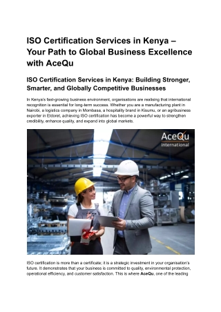 ISO Certification Services in Kenya – Your Path to Global Business Excellence with AceQu