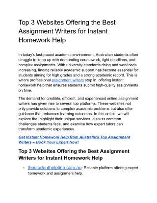 Top 3 Websites Offering the Best Assignment Writers for Instant Homework Help (1)