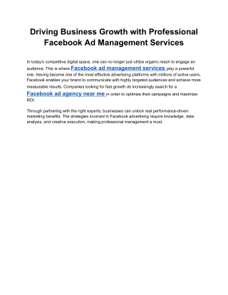 Driving Business Growth with Professional Facebook Ad Management Services