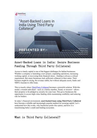 Asset-Backed Loans in India Using Third Party Collateral