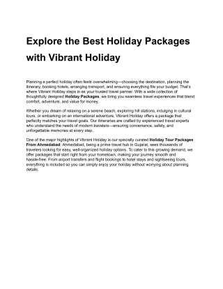 Explore the Best Holiday Packages with Vibrant Holiday