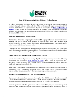 Best SEO Services by United Monks Technologies