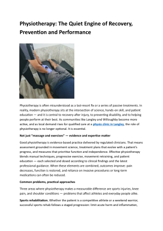 Physiotherapy: The Quiet Engine of Recovery, Prevention and Performance