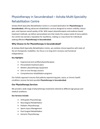 Physiotherapy in Secunderabad