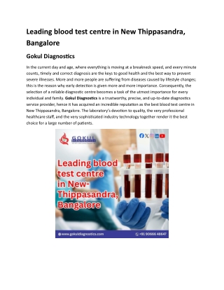 Leading blood test centre in New Thippasandra