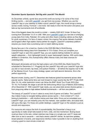 December Sports Spectacle: Bet Big with Laser247 This Month!